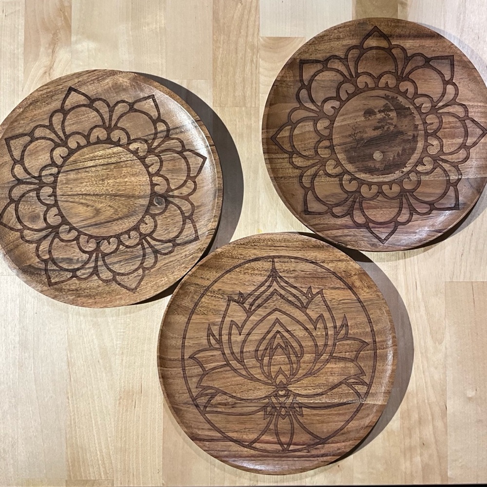 Set of Three Wooden Decorative Acacia Wood Plates